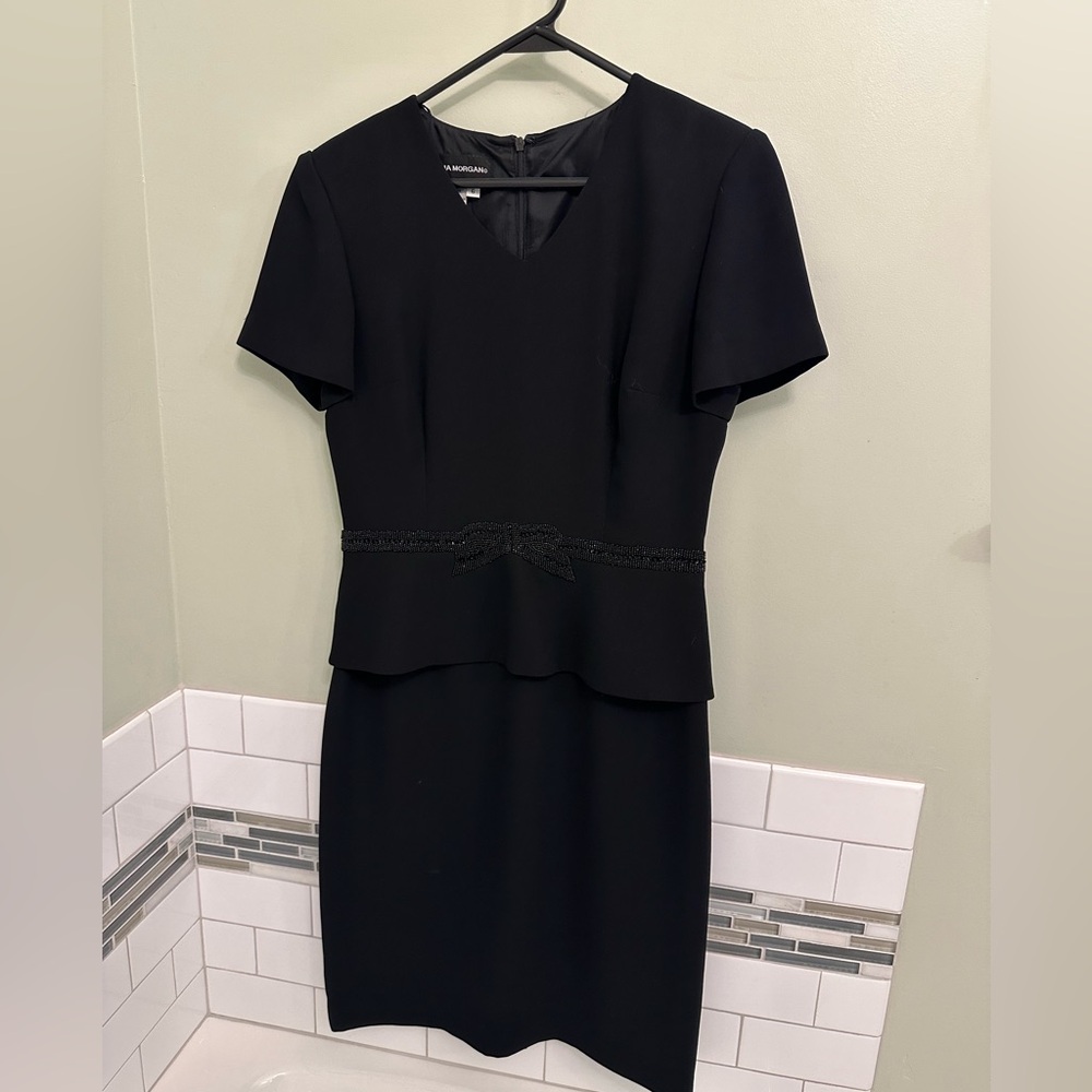 Size 6 embellished waist beaded bow peplum style black dress